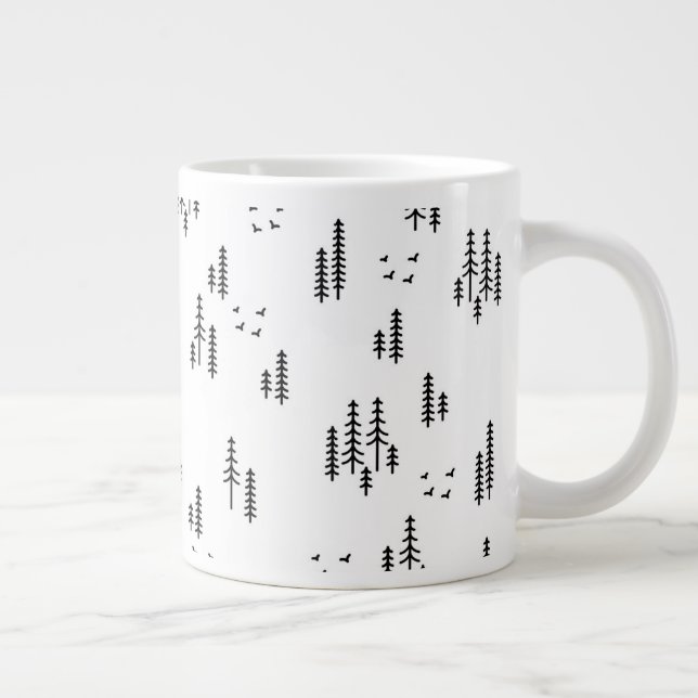 Caneca De Café Grande Padrão de Arte da Linha da Floresta (Direita)