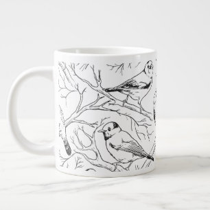 Caneca De Café Grande Padrão de Arte de Linha de Aves Norte-Americanas M