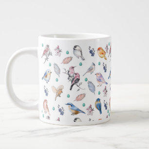 Caneca De Café Grande Padrão de Aves de primavera