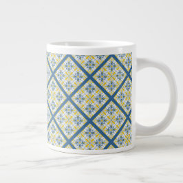 Caneca De Café Grande Padrão de azulejos bonito portugueses azuis e amar