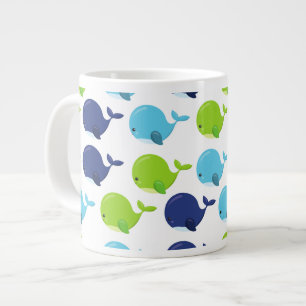 Caneca De Café Grande Padrão De Baleias, Baleias Cutas, Animais Do Mar