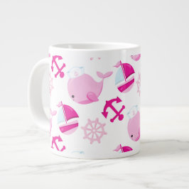 Caneca De Café Grande Padrão De Baleias, Baleias Cutas, Baleias Rosa