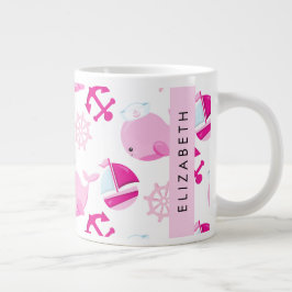 Caneca De Café Grande Padrão De Baleias, Baleias Rosa, Seu Nome