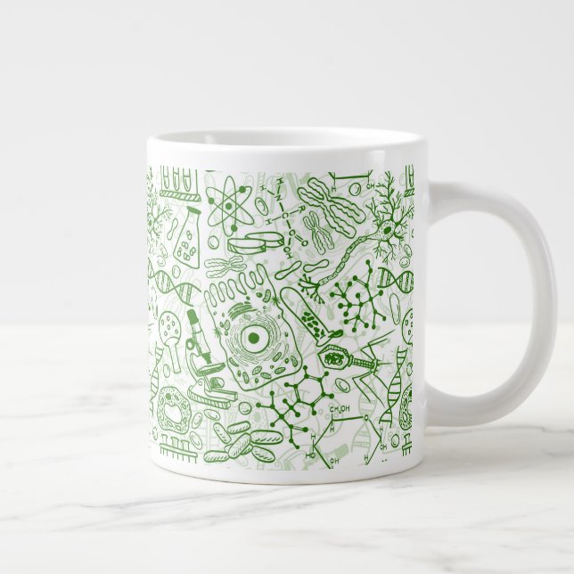 Caneca De Café Grande Padrão de Biologia Verde (Direita)