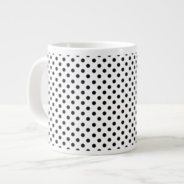 Caneca De Café Grande Padrão de Bolinhas branca preta (Frente Esquerda)