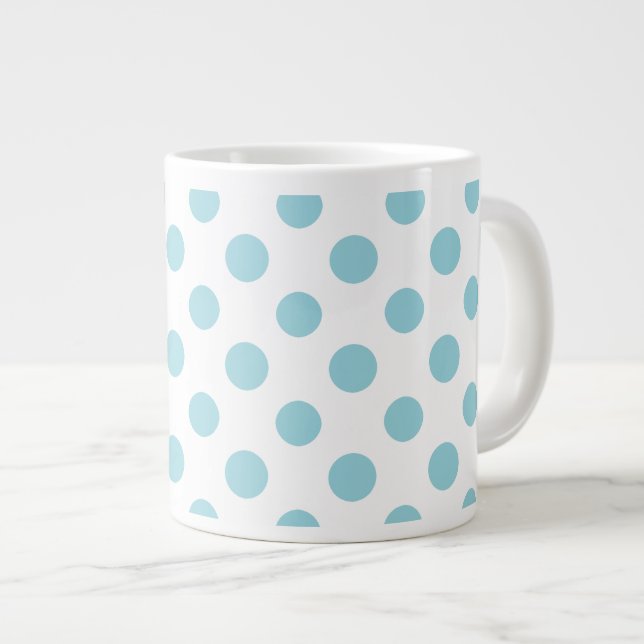 Caneca De Café Grande Padrão de Bolinhas brancas de azul bebê (Frente Esquerda)