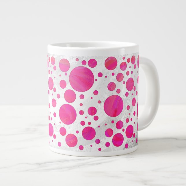 Caneca De Café Grande Padrão de Bolinhas de Paixão Rosa (Frente Esquerda)