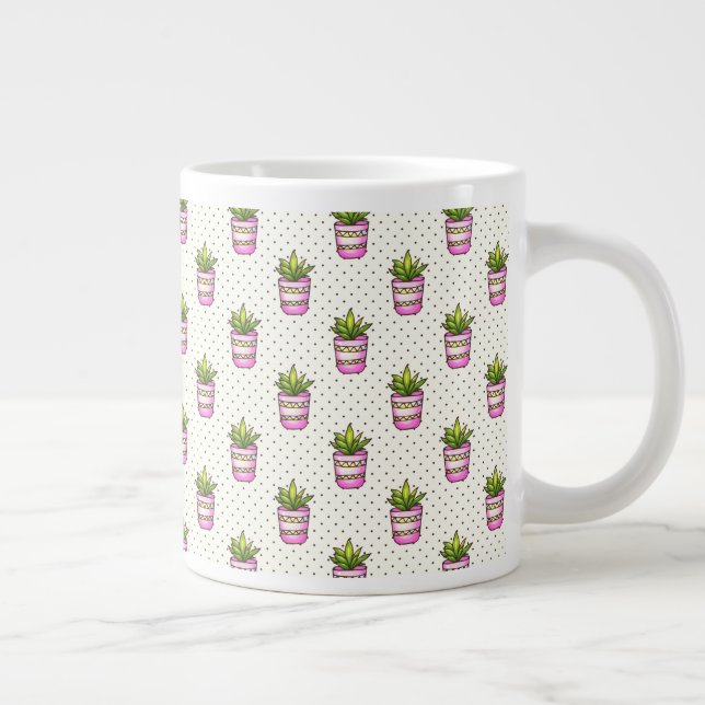 Caneca De Café Grande Padrão de Bolinhas Suculente de Aquarela (Direita)
