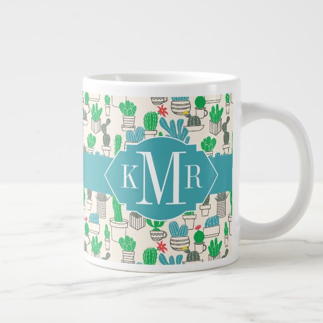 Caneca De Café Grande Padrão de Cactos Florais Naturais (Direita)