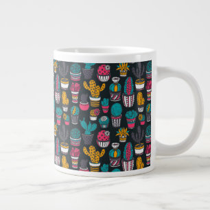 Caneca De Café Grande Padrão de Cactus Desenhado à Mão no Estilo do E