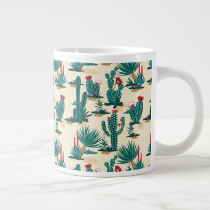 Caneca De Café Grande Padrão de Cactus Verde e Vermelho