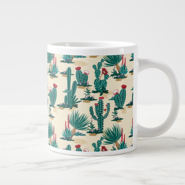 Caneca De Café Grande Padrão de Cactus Verde e Vermelho (Direita)