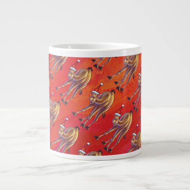 Caneca De Café Grande Padrão De Camelo Festivo Em Vermelho (Frente)