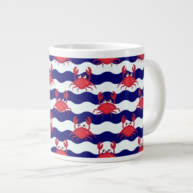 Caneca De Café Grande Padrão de Caranguejos Felizes (Frente Esquerda)