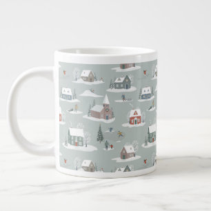 Caneca De Café Grande Padrão de cena de neve da vila de inverno