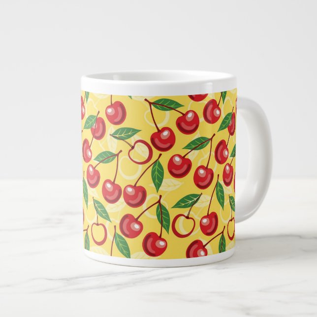 Caneca De Café Grande Padrão de cereja (Frente Esquerda)