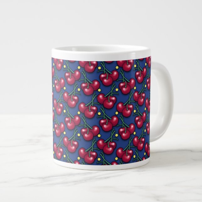 Caneca De Café Grande Padrão de Cereja (Frente Esquerda)