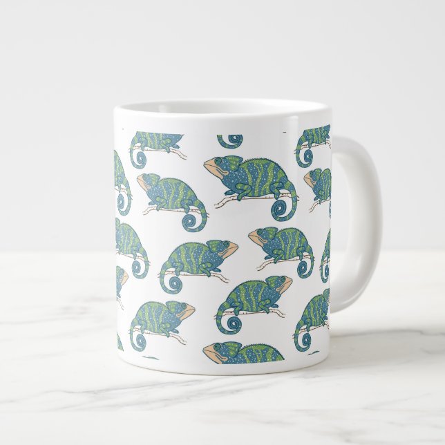 Caneca De Café Grande Padrão de Chameleon (Frente Esquerda)