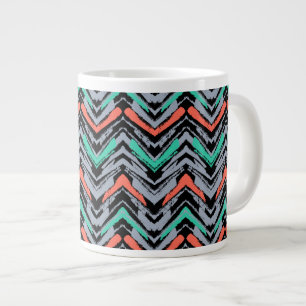 Caneca De Café Grande Padrão De Chevron Desenhado À Mão De Cinza, Tea