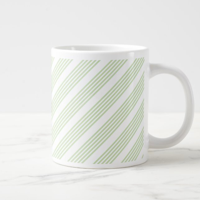 Caneca De Café Grande Padrão de cinco faixas verde-claro e branco (Direita)