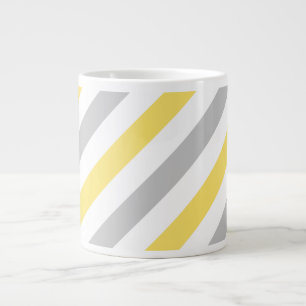 Caneca De Café Grande Padrão de Cinzas e faixas diagonais amarelas