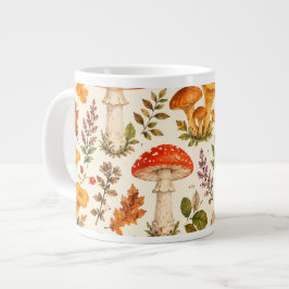 Caneca De Café Grande Padrão de Cogumelo Outonal em Aquarela