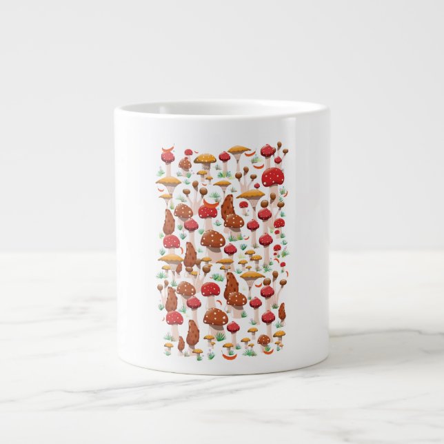 Caneca De Café Grande Padrão de Cogumelos Fofos (Frente)