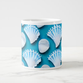 Caneca De Café Grande Padrão de conchas do oceano azul e branco