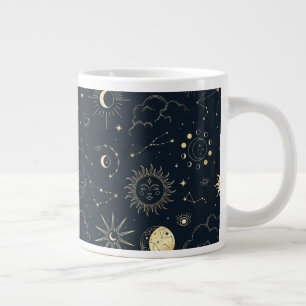 Caneca De Café Grande Padrão de constelação de estrelas Dourada Azul da 