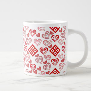 Caneca De Café Grande Padrão de coração rosa, vermelho e branco do Namor