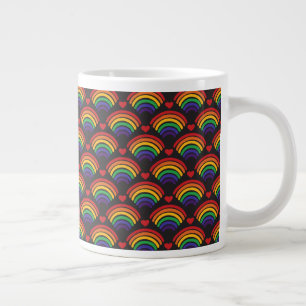 Caneca De Café Grande Padrão de Corações e Rainbows