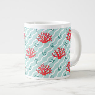 Caneca De Café Grande Padrão de Coral Vermelho 1