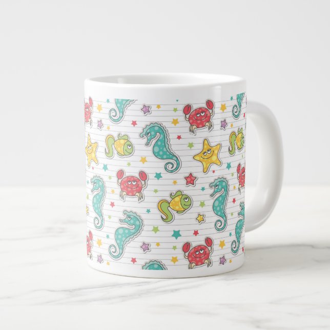 Caneca De Café Grande padrão de criaturas marinhas (Frente Esquerda)