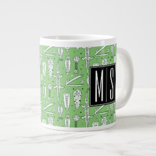 Caneca De Café Grande Padrão de Crocodilo do Esboço Monograma