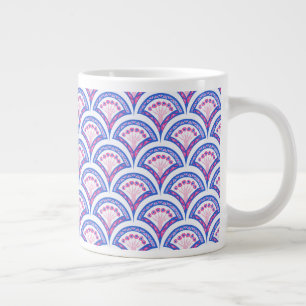 Caneca De Café Grande padrão de damasco floral azul