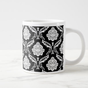 Caneca De Café Grande Padrão de Damasco Rococó Branco no Preto