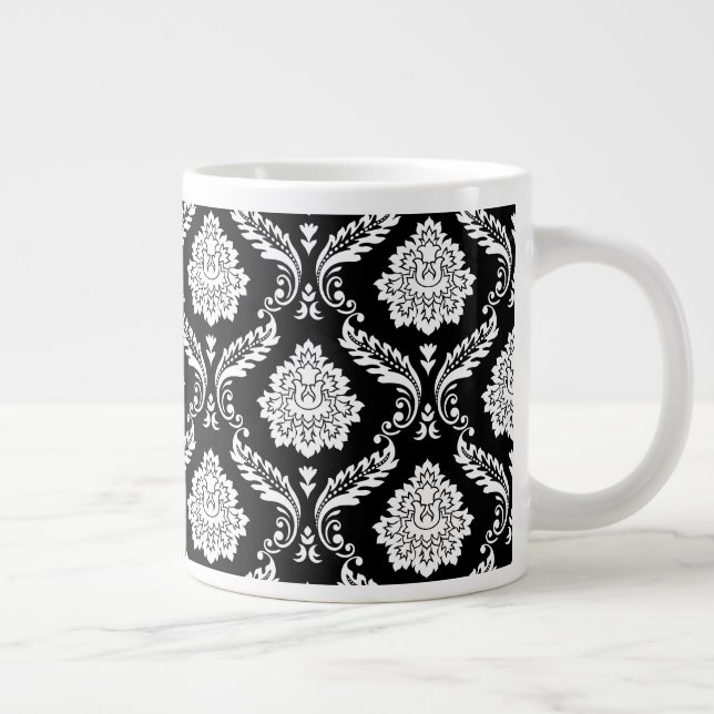 Caneca De Café Grande Padrão de Damasco Rococó Branco no Preto (Direita)