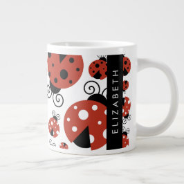 Caneca De Café Grande Padrão De Damybugs, Red Ladybugs, Seu Nome