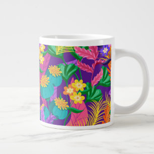 Caneca De Café Grande Padrão de design floral exótico colorido