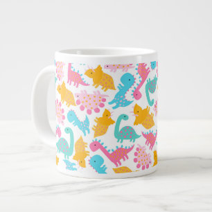 Caneca De Café Grande Padrão de Dinossauro Rosa e Teal Divertido