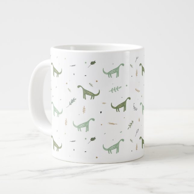Caneca De Café Grande Padrão de Dinossauro Verde e Bonito (Frente Esquerda)