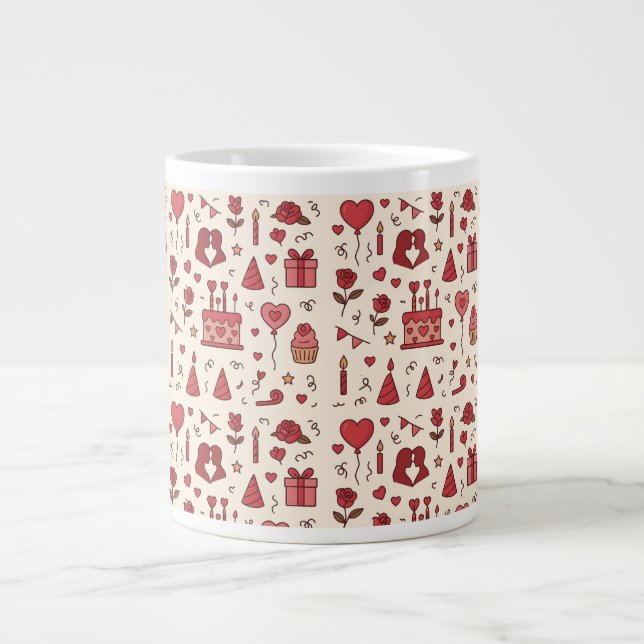 Caneca De Café Grande Padrão de Doodle de Celebração Romântica  (Frente)