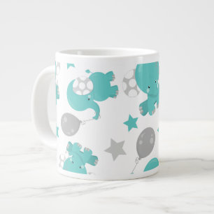 Caneca De Café Grande Padrão De Elefantes Azuis, Elefantes Cutes, Estrel