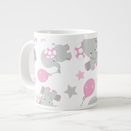 Caneca De Café Grande Padrão De Elefantes, Elefantes Bonitos - Cinzas Ro