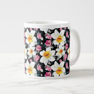 Caneca De Café Grande Padrão de elegância com flores narcisas
