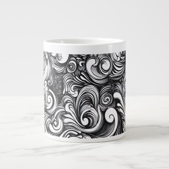 Caneca De Café Grande Padrão de espiral preto e branco (Frente)