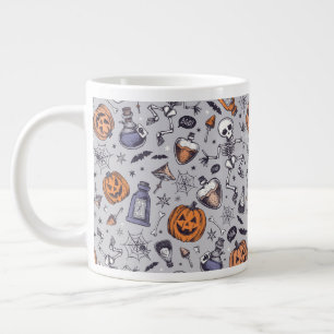 Caneca De Café Grande Padrão de Esqueleto e Poções do Vintage Halloween