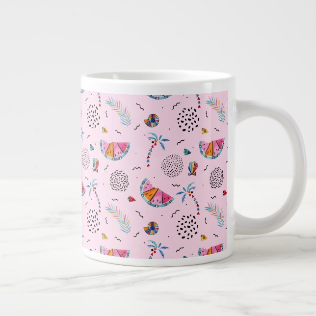 Caneca De Café Grande Padrão de Estilo de Memphis Rosa Tropical (Direita)