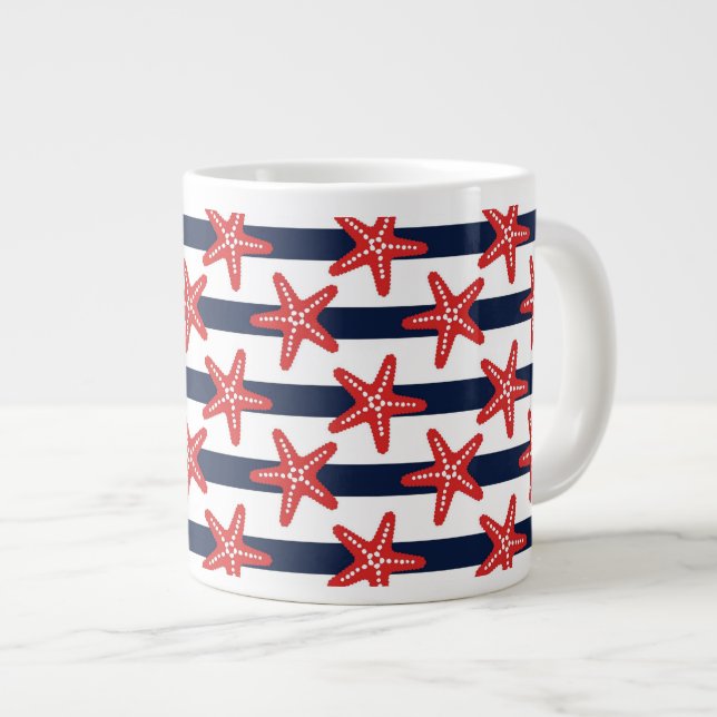 Caneca De Café Grande Padrão De Estrelas E Listras (Frente Esquerda)