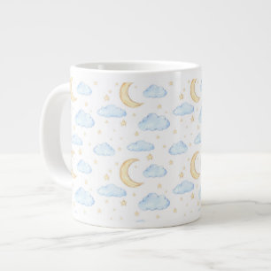 Caneca De Café Grande Padrão de estrelas e nuvens de aquarela